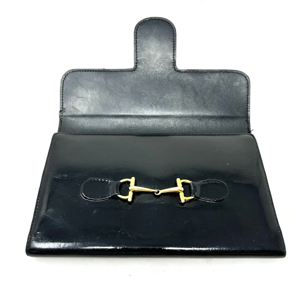 GUCCI horsebit black leather trifold vintage wallet, made in Italy